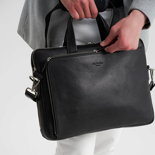Деловая сумка Dr.Koffer из натуральной кожи черная
