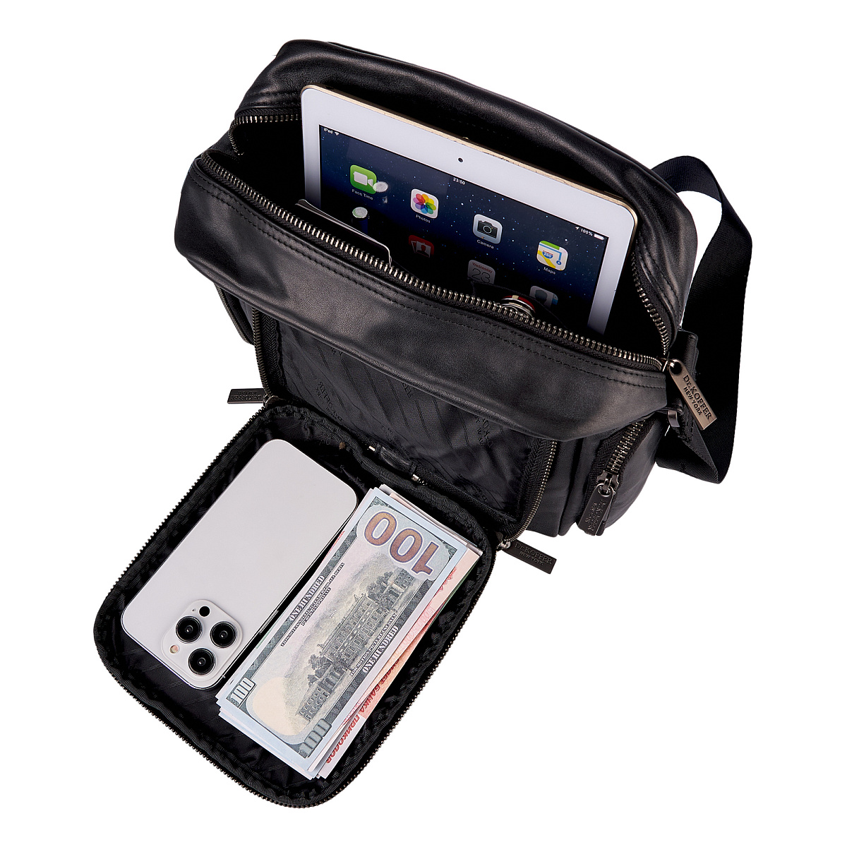 Сумка через плечо Dr.Koffer из натуральной кожи черная