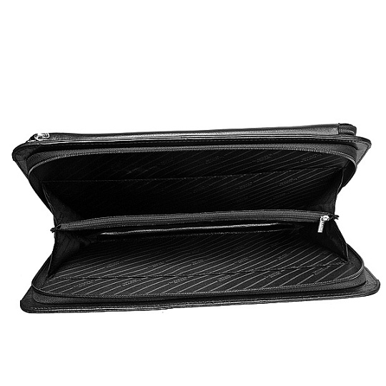 Папка на молнии из зернистой черной кожи с ручкой и плечевым ремнем Dr.Koffer G284310-02-04