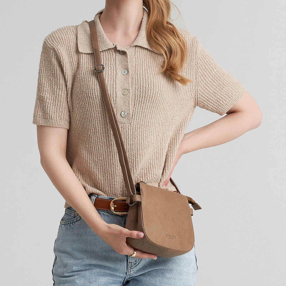 Женская сумка Dr.Koffer из натуральной кожи бежевая