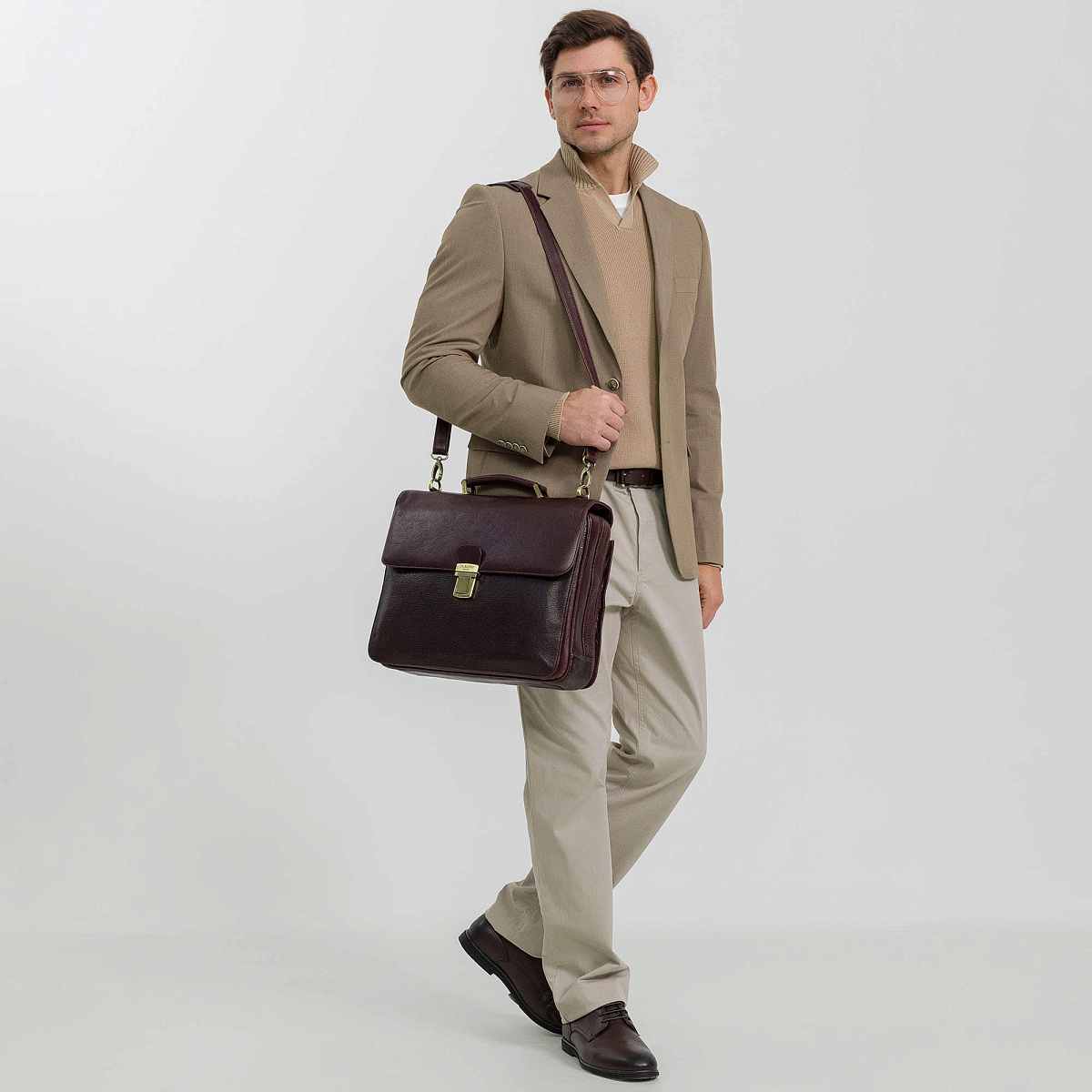 Портфель Dr.Koffer из натуральной кожи темно-коричневый