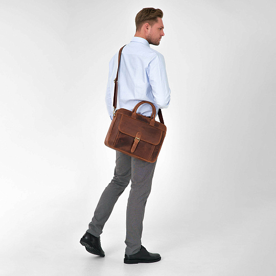 Деловая сумка Dr.Koffer из натуральной кожи коричневая