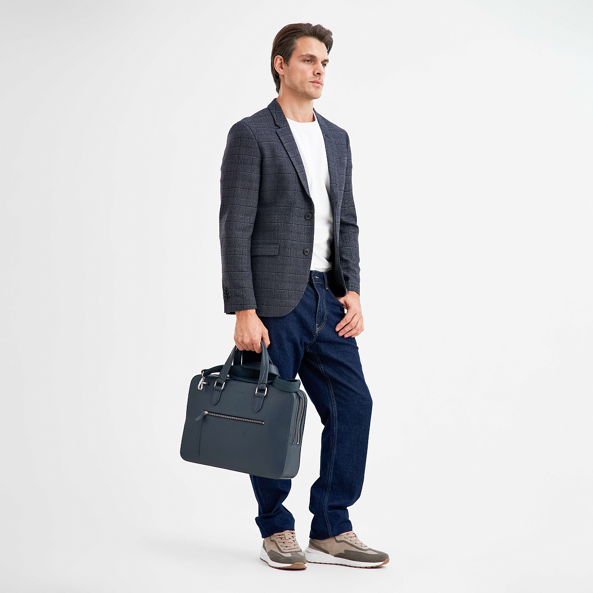 Деловая сумка Dr.Koffer из натуральной кожи синяя