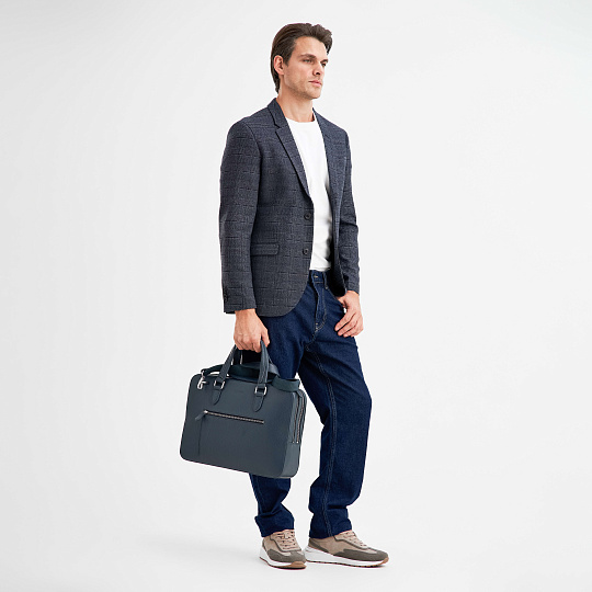 Деловая сумка Dr.Koffer из натуральной кожи синяя