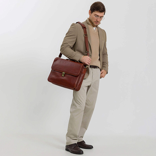 Портфель Dr.Koffer из натуральной кожи светло-коричневый