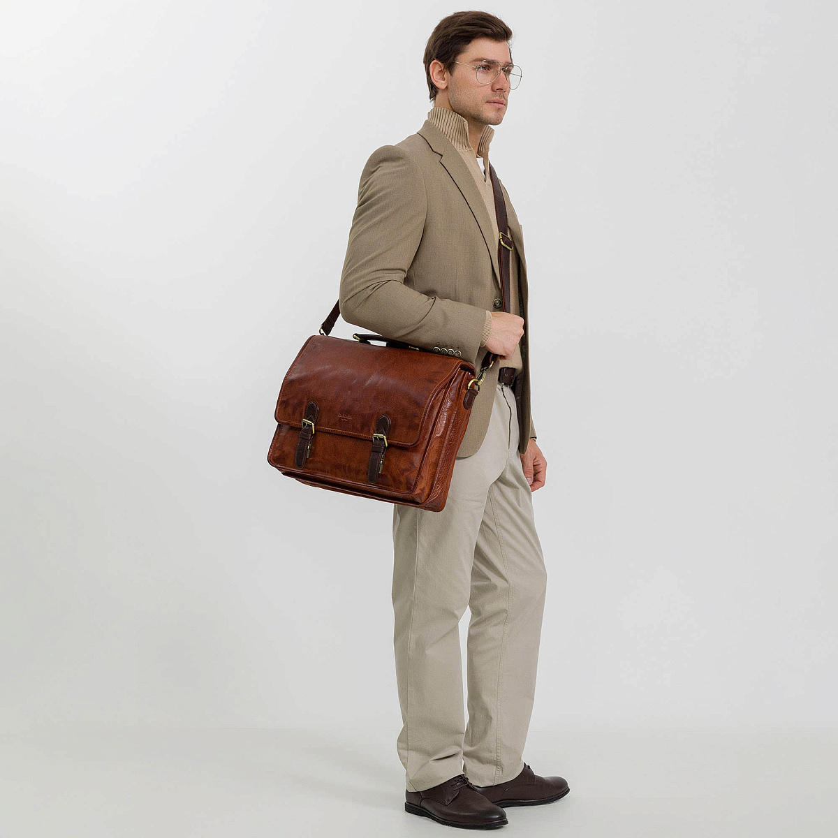 Портфель Dr.Koffer из натуральной кожи светло-коричневый