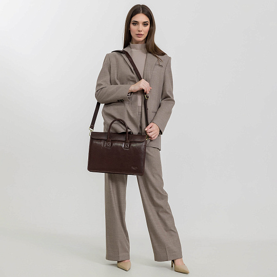 Деловая сумка Dr.Koffer из натуральной кожи темно-коричневая