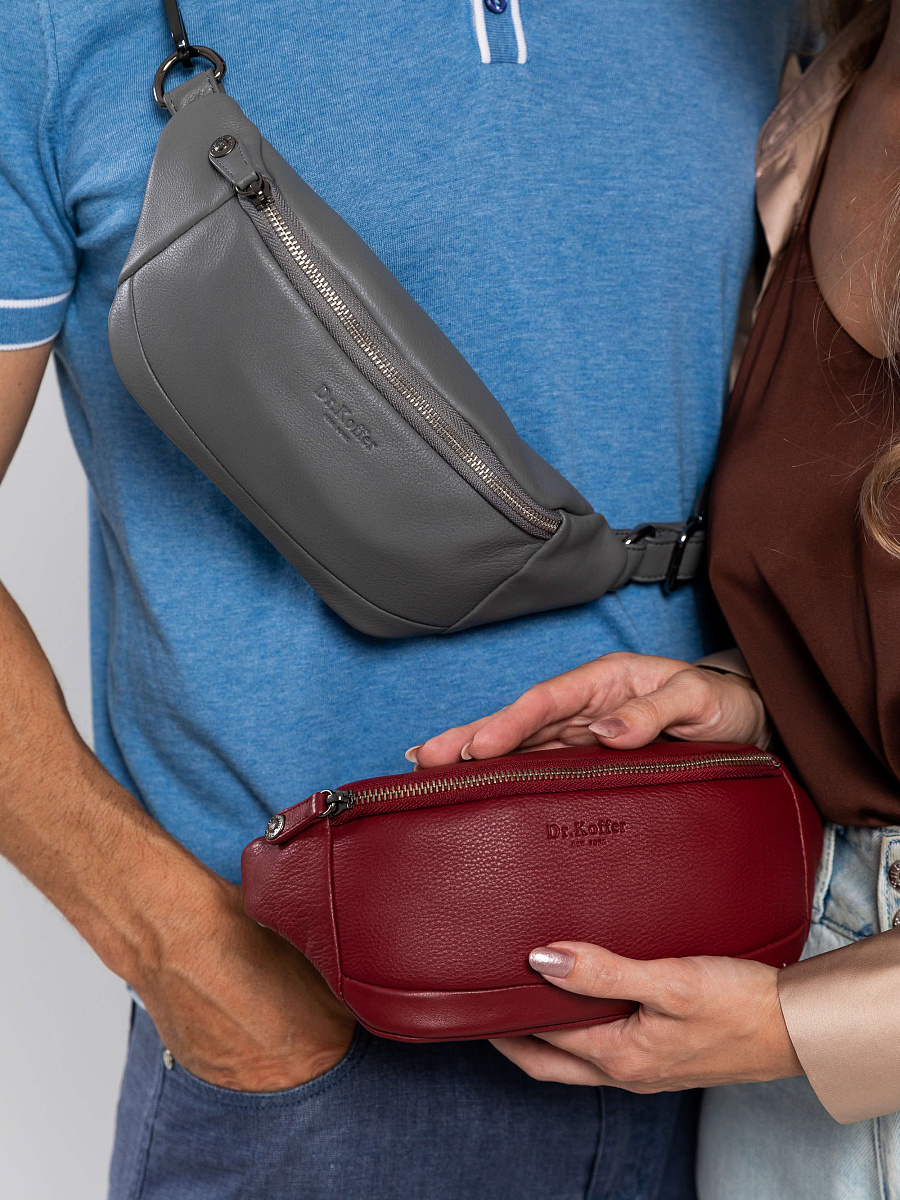 Сумка на пояс Dr. Koffer из натуральной кожи бордовая