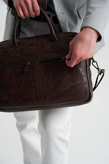 Деловая сумка Dr.Koffer из натуральной кожи темно-коричневая