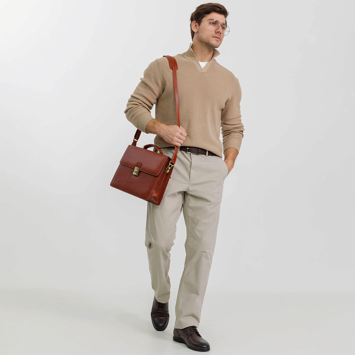 Портфель Dr.Koffer из натуральной кожи светло-коричневый