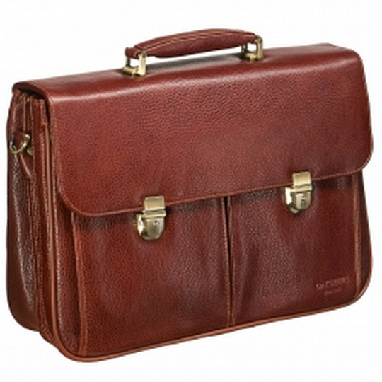 Вместительный мужской портфель с вкладышем для ноутбука и плечевым ремнем на карабинах (коричневого цвета) Dr.Koffer B216190-02-05
