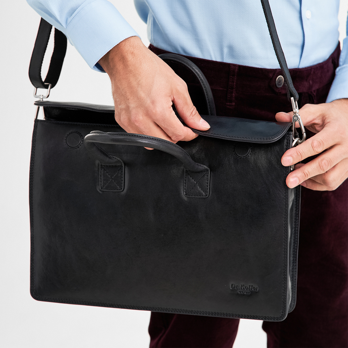 Деловая сумка Dr.Koffer из натуральной кожи черная