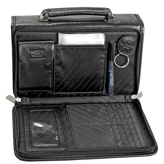 Мужская сумка-визитка из черной кожи с распашной секцией на круговой молнии Dr.Koffer B402309-02-04