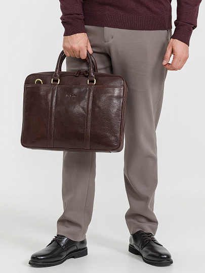Деловая сумка Dr.Koffer из натуральной кожи темно-коричневая