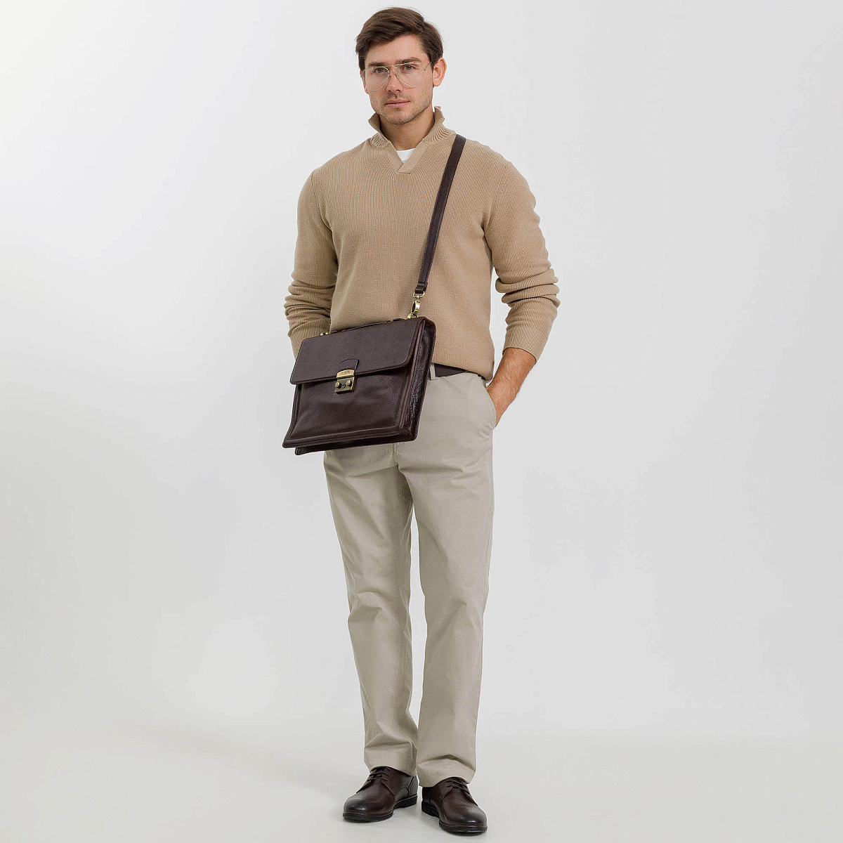 Портфель Dr.Koffer из натуральной кожи темно-коричневый