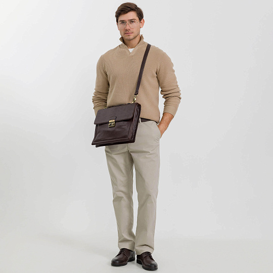 Портфель Dr.Koffer из натуральной кожи темно-коричневый