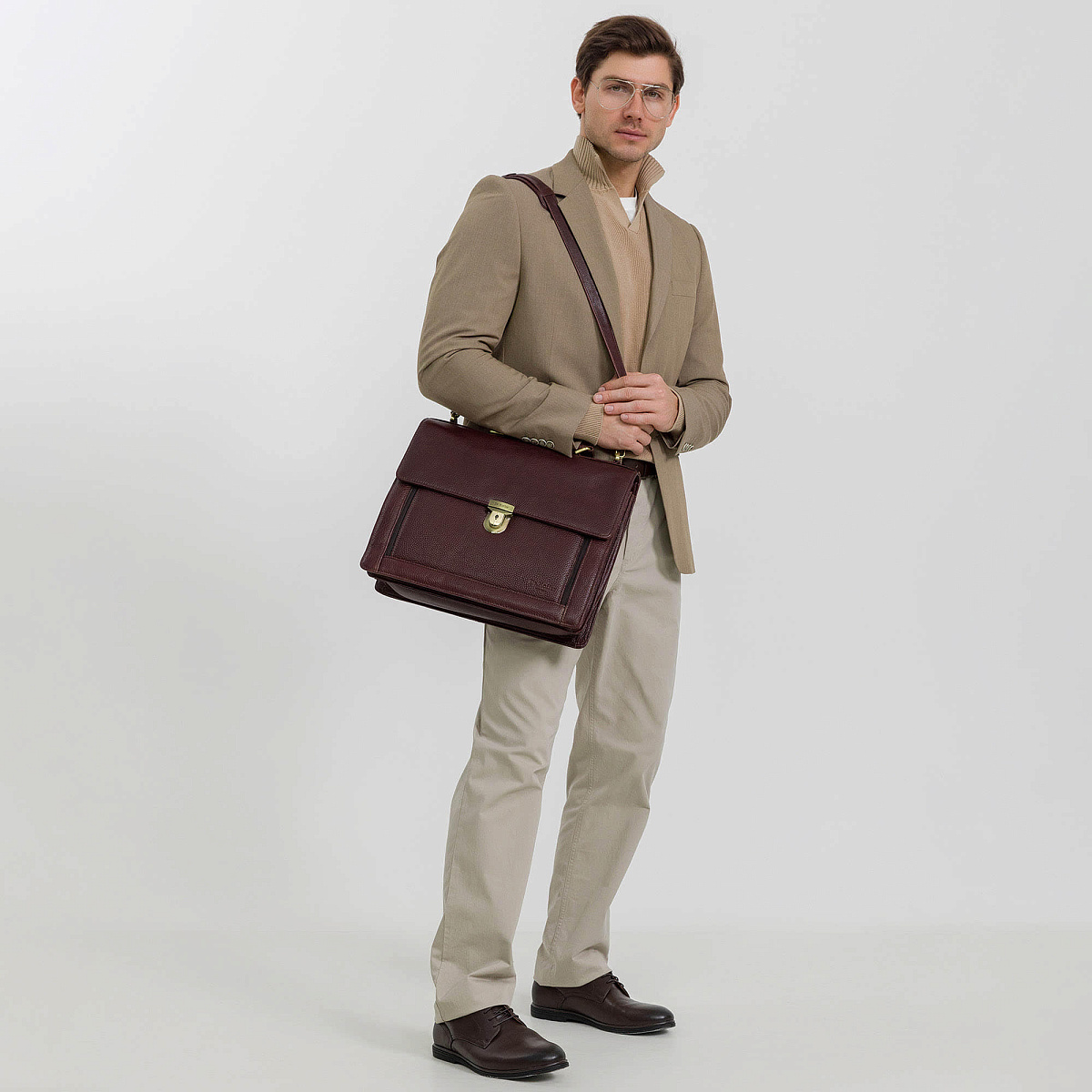 Портфель Dr.Koffer из натуральной кожи темно-коричневый