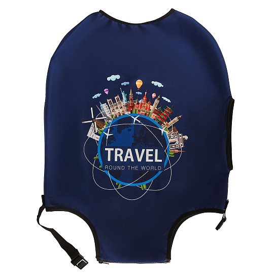 Чехол для чемодана S Dr.Koffer синий с рисунком"TRAVEL"