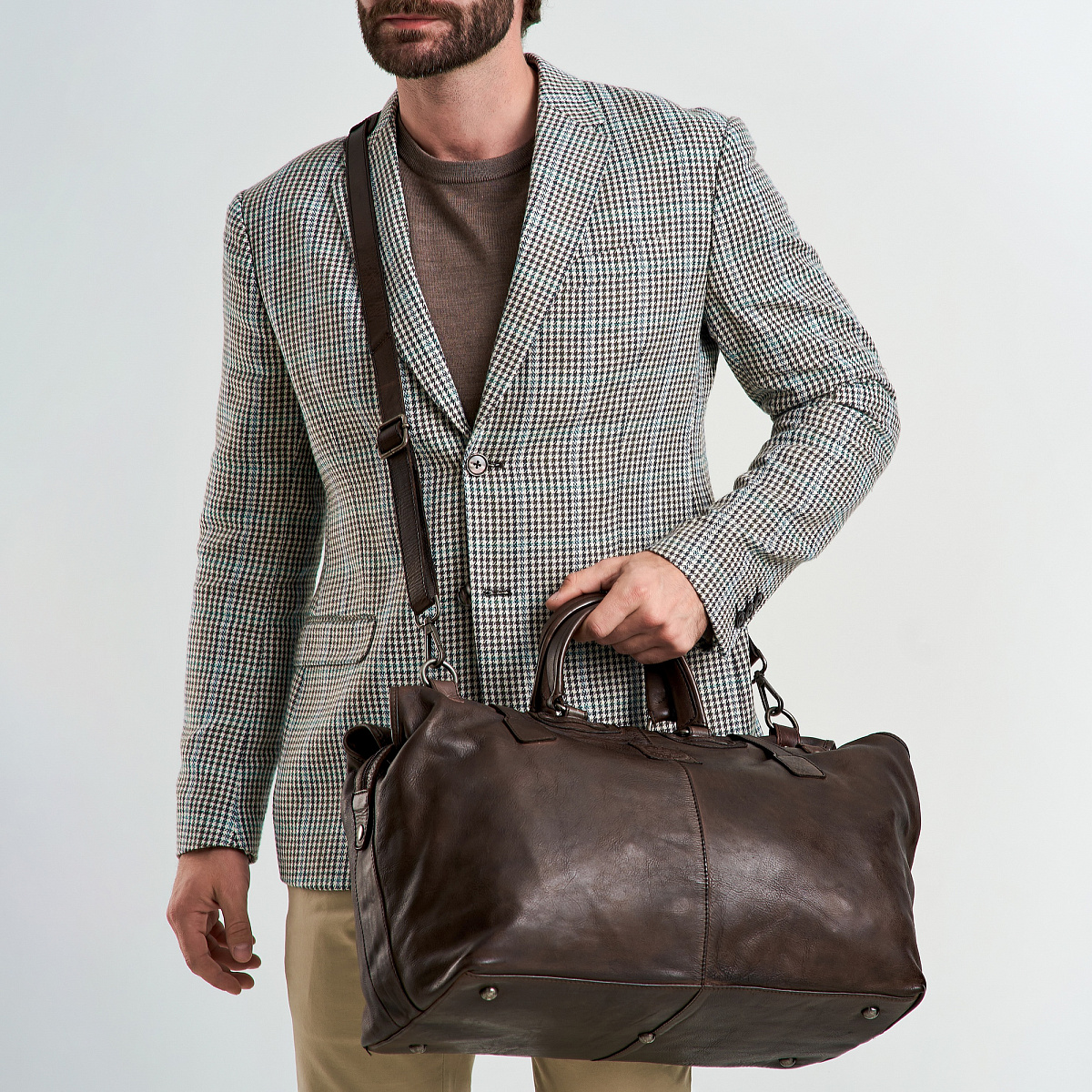 Сумка дорожная Dr.Koffer из натуральной кожи коричневая