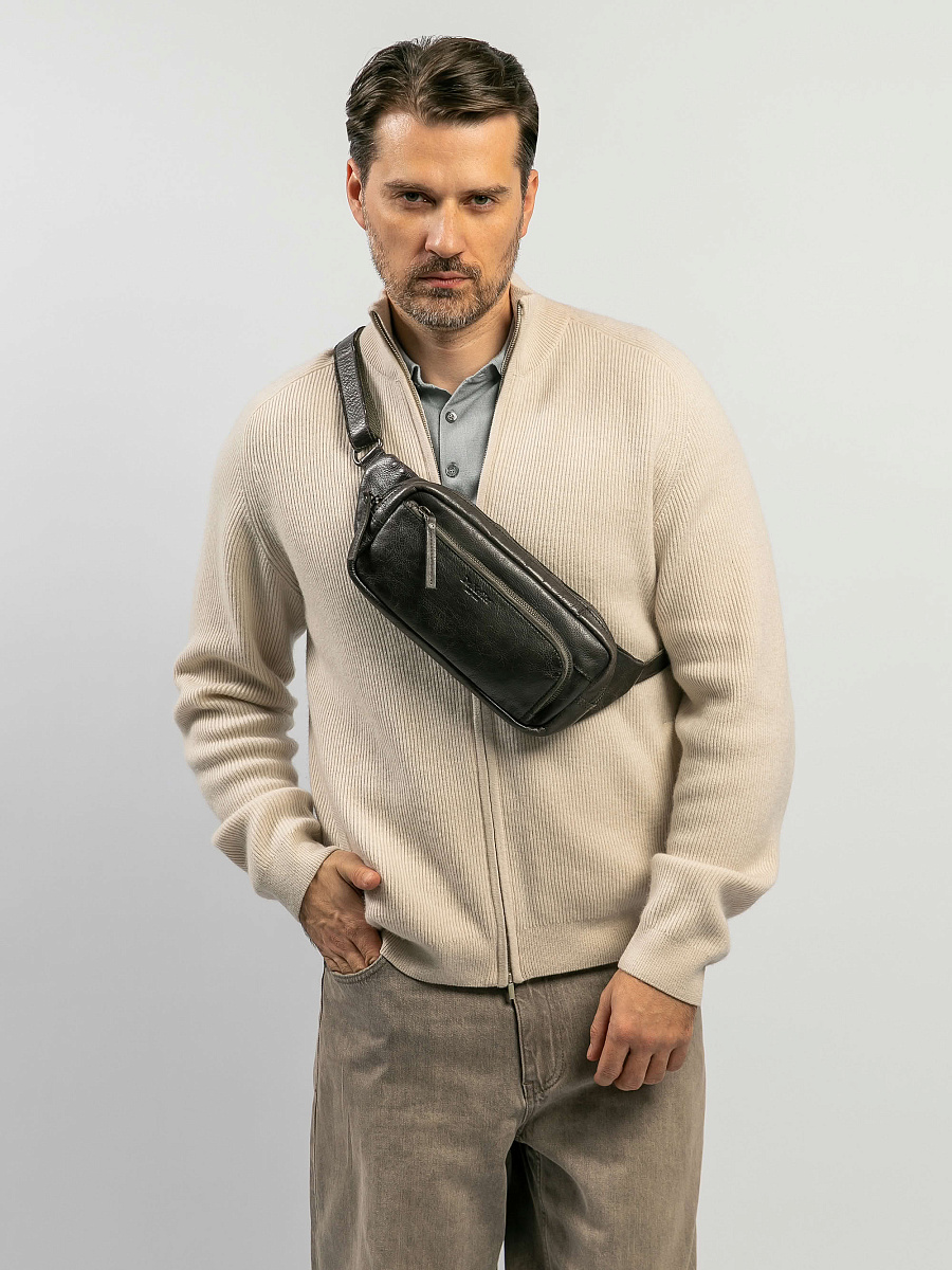 Сумка на пояс Dr. Koffer из натуральной кожи темно-серая