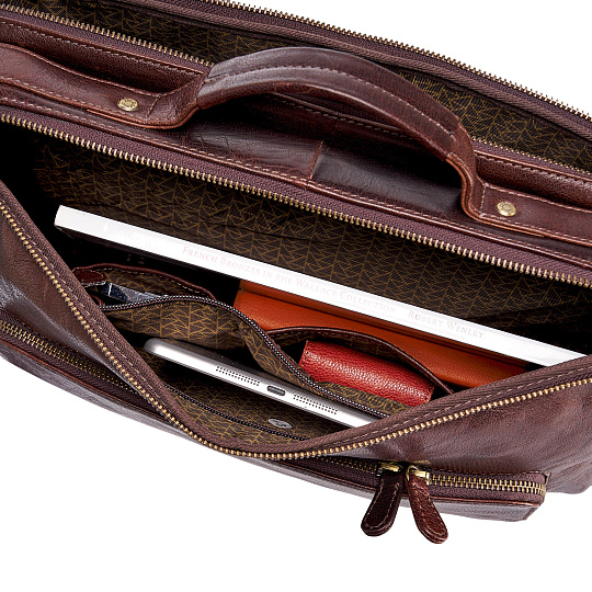 Деловая сумка Dr.Koffer из натуральной кожи темно-коричневая