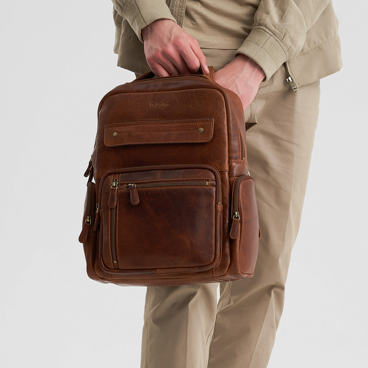 Рюкзак Dr.Koffer из натуральной кожи светло-коричневый