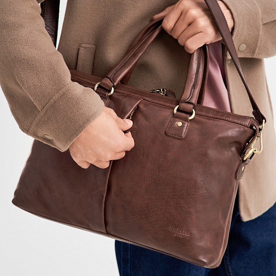 Деловая сумка Dr.Koffer из натуральной кожи темно-коричневая