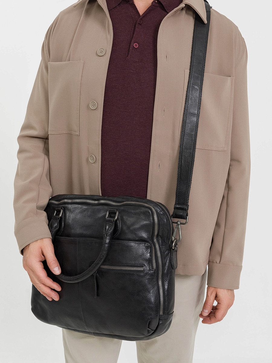 Деловая сумка Dr.Koffer из натуральной кожи черная