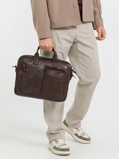 Деловая сумка Dr.Koffer из натуральной кожи темно-коричневая