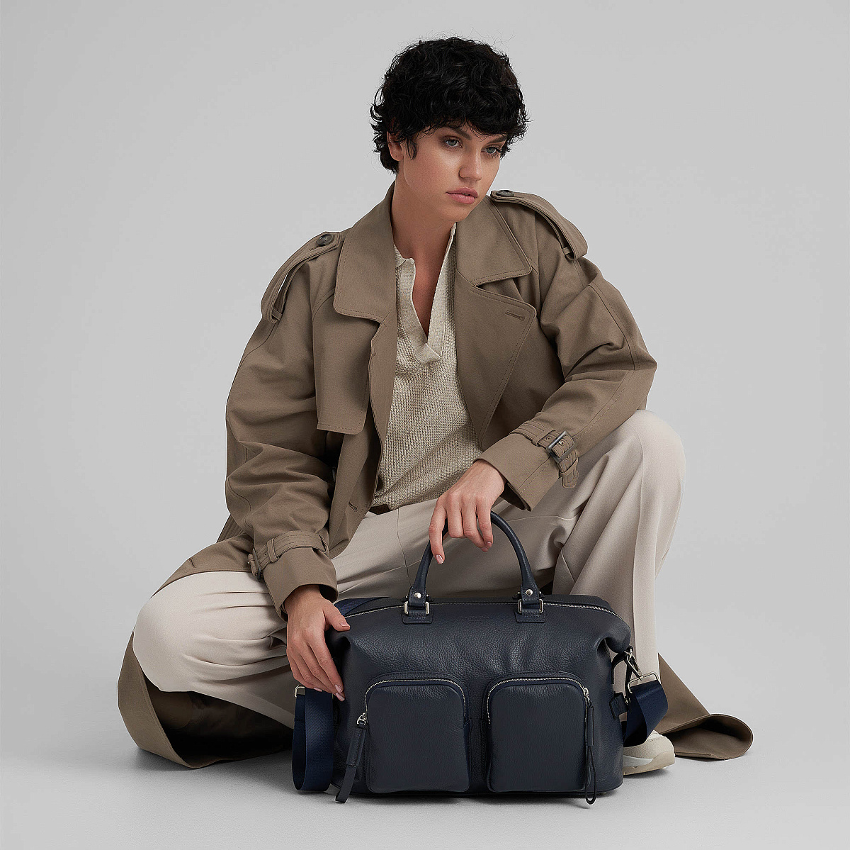 Сумка дорожная Dr.Koffer из натуральной кожи синяя