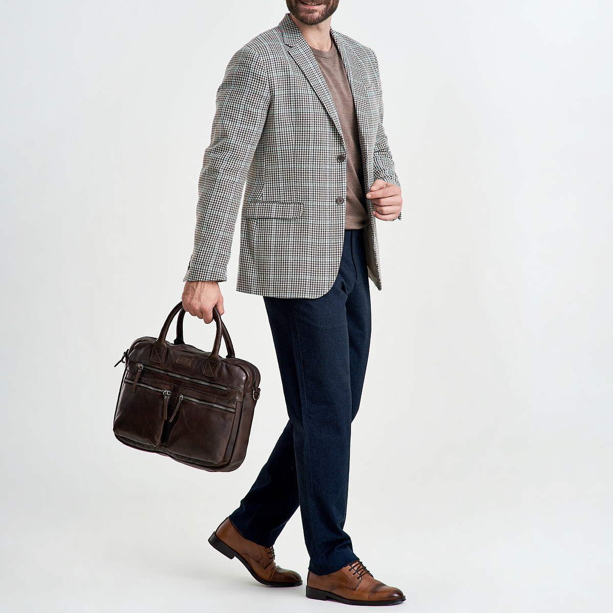 Деловая сумка Dr.Koffer из натуральной кожи темно-коричневая