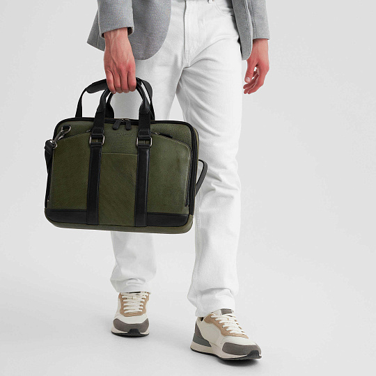 Деловая сумка Dr.Koffer из натуральной кожи зеленая