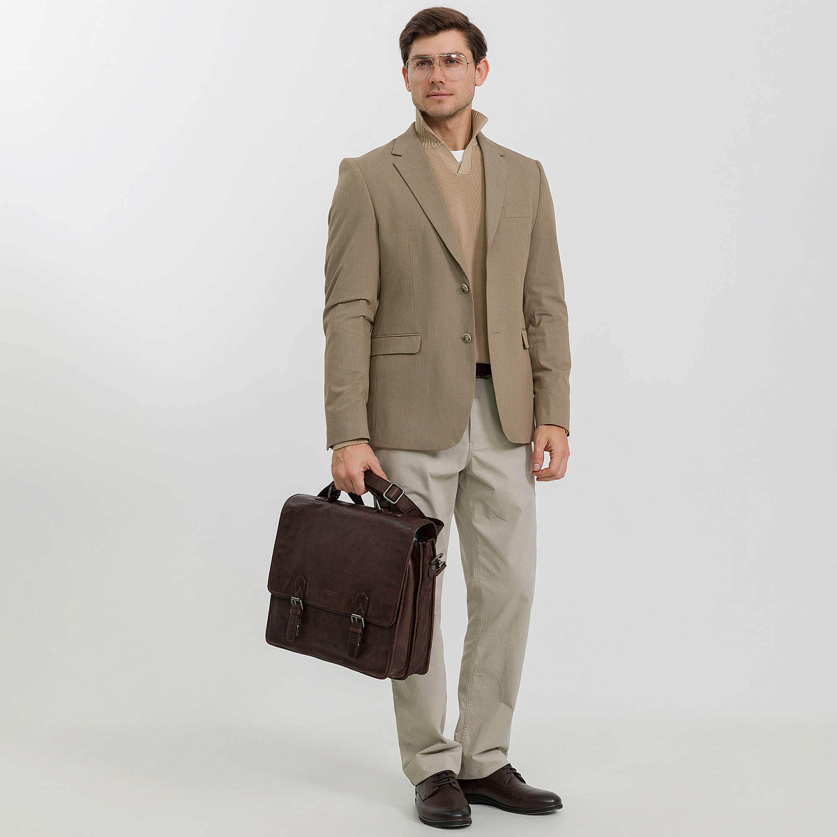 Портфель Dr.Koffer из натуральной кожи темно-коричневый