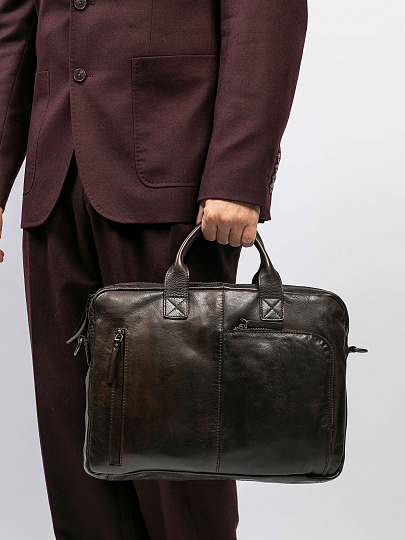 Деловая сумка Dr.Koffer из натуральной кожи темно-коричневая