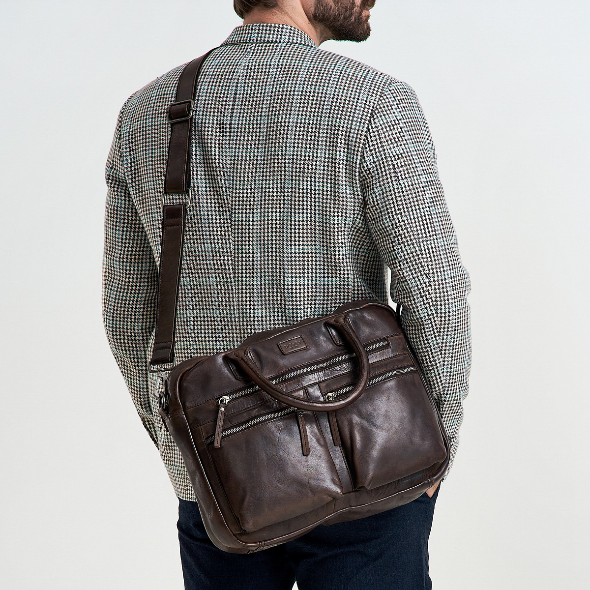 Деловая сумка Dr.Koffer из натуральной кожи темно-коричневая