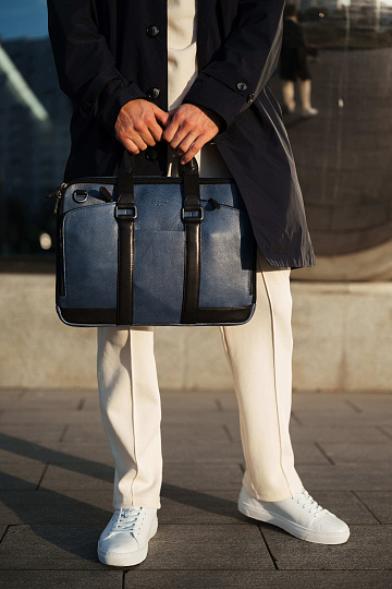 Деловая сумка Dr.Koffer из натуральной кожи синяя