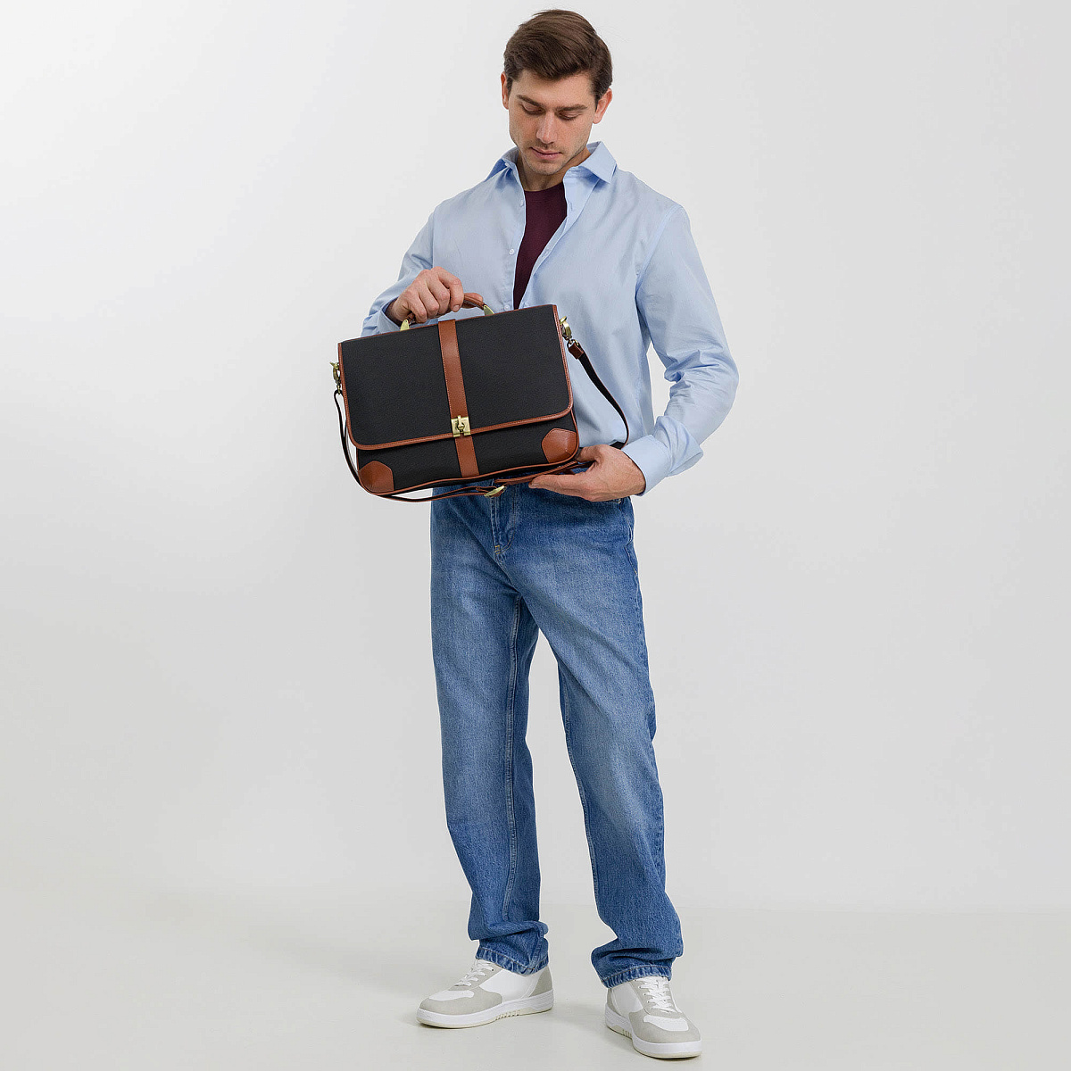 Портфель Dr.Koffer из нейлона и натуральной кожи