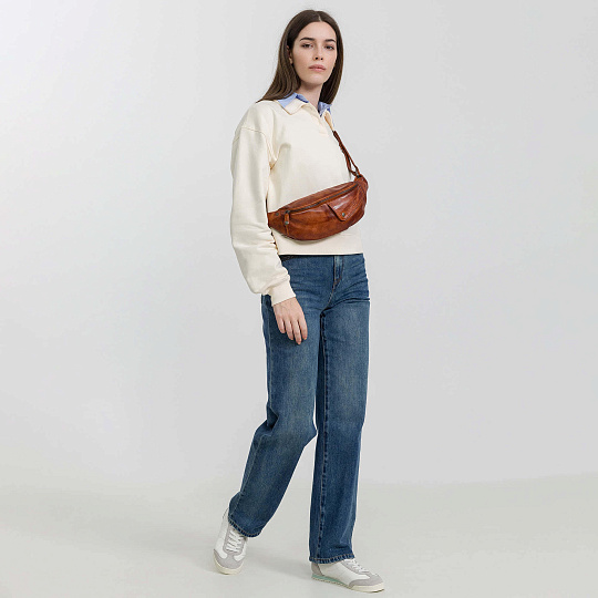 Сумка на пояс Dr. Koffer из натуральной кожи коричневая