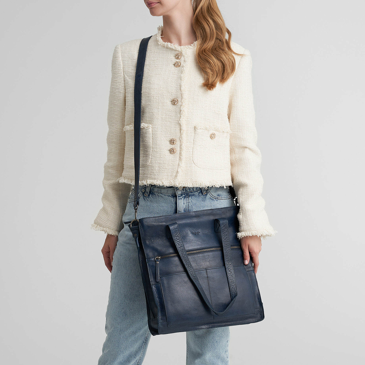 Деловая сумка Dr.Koffer из натуральной кожи синяя