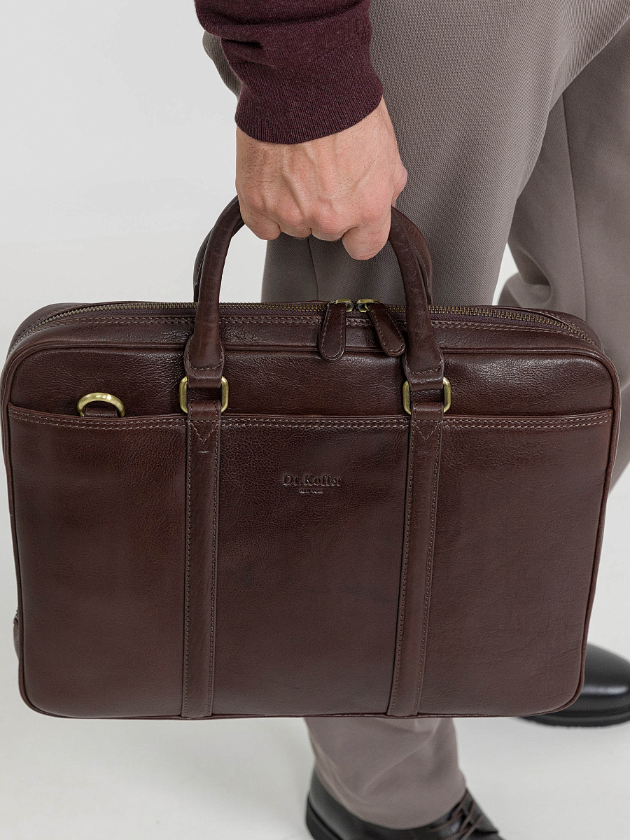Деловая сумка Dr.Koffer из натуральной кожи темно-коричневая