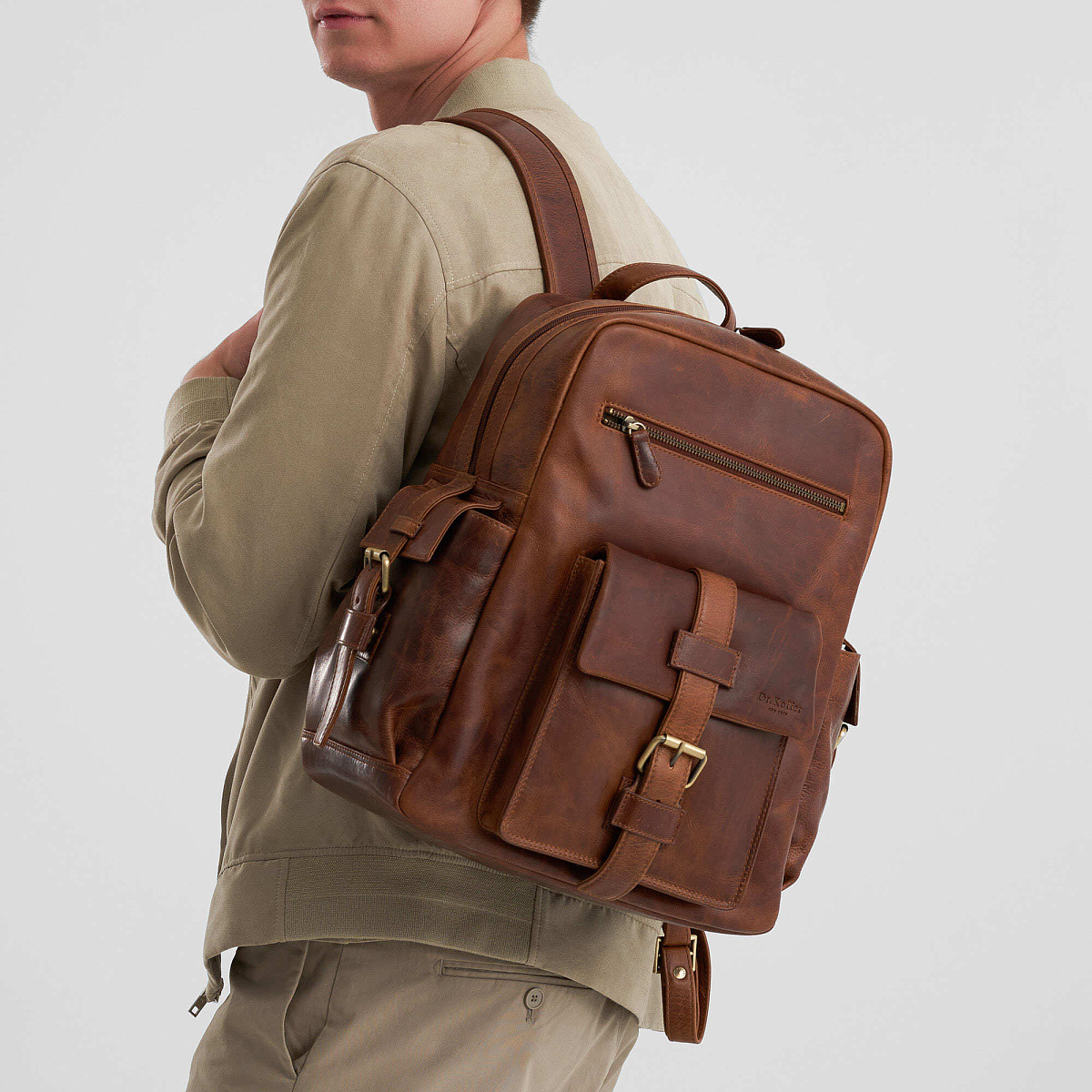 Рюкзак Dr.Koffer из натуральной кожи светло-коричневый
