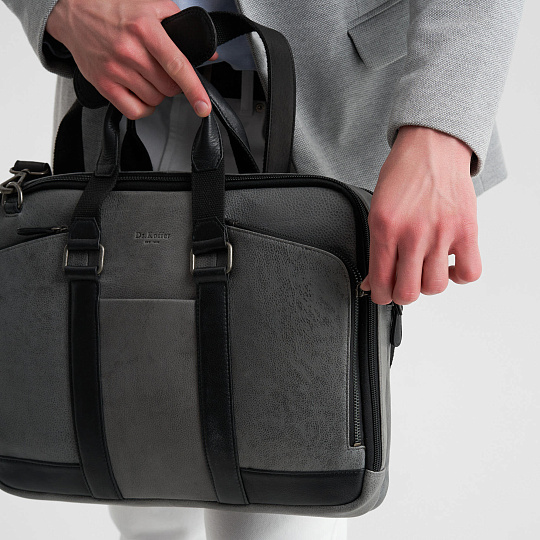 Деловая сумка Dr.Koffer из натуральной кожи серая