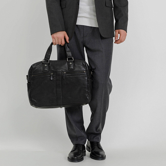 Деловая сумка Dr.Koffer из натуральной кожи черная