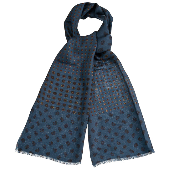 Мужской синий шарф в черный горошек из мерсеризованной шерсти Dr.Koffer S810456-135-70