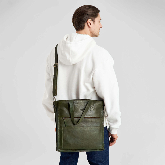 Деловая сумка Dr.Koffer из натуральной кожи зеленая