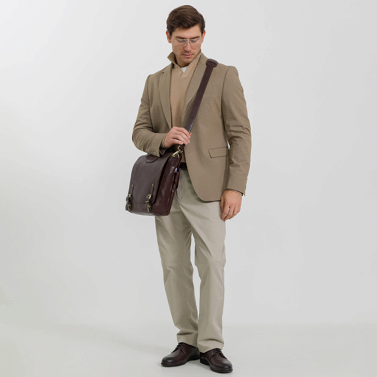 Портфель Dr.Koffer из натуральной кожи темно-коричневый