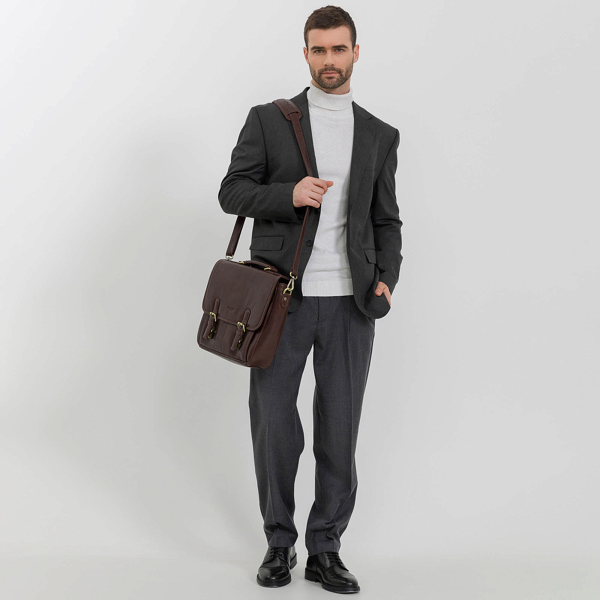 Портфель Dr.Koffer из натуральной кожи темно-коричневый