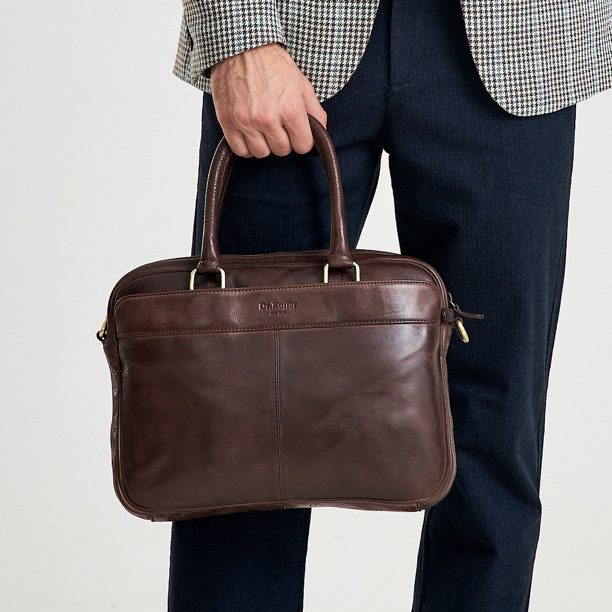 Деловая сумка Dr.Koffer из натуральной кожи темно-коричневая