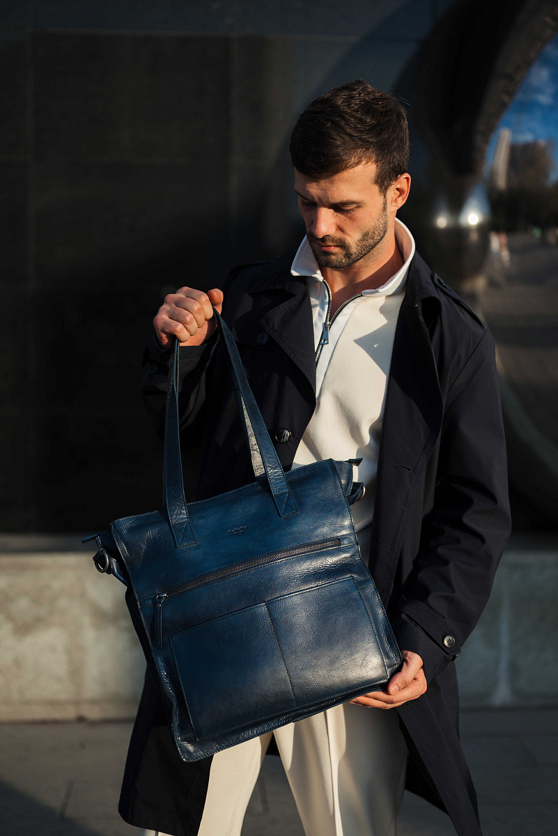 Деловая сумка Dr.Koffer из натуральной кожи синяя