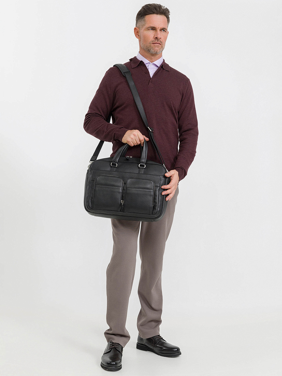 Деловая сумка Dr.Koffer из натуральной кожи черная